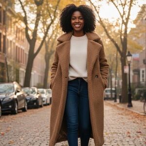 Teddy Coat Faux Shearling - Parisian Brand - Mocha Longline US 8 (UK 12) NWT